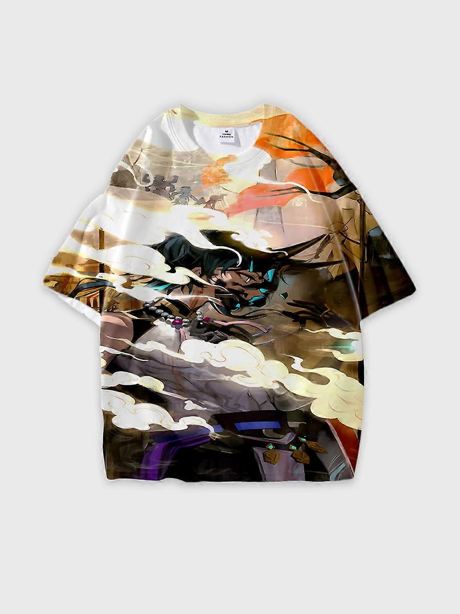 T-shirt round neck Role Pattern loose short sleeve D287