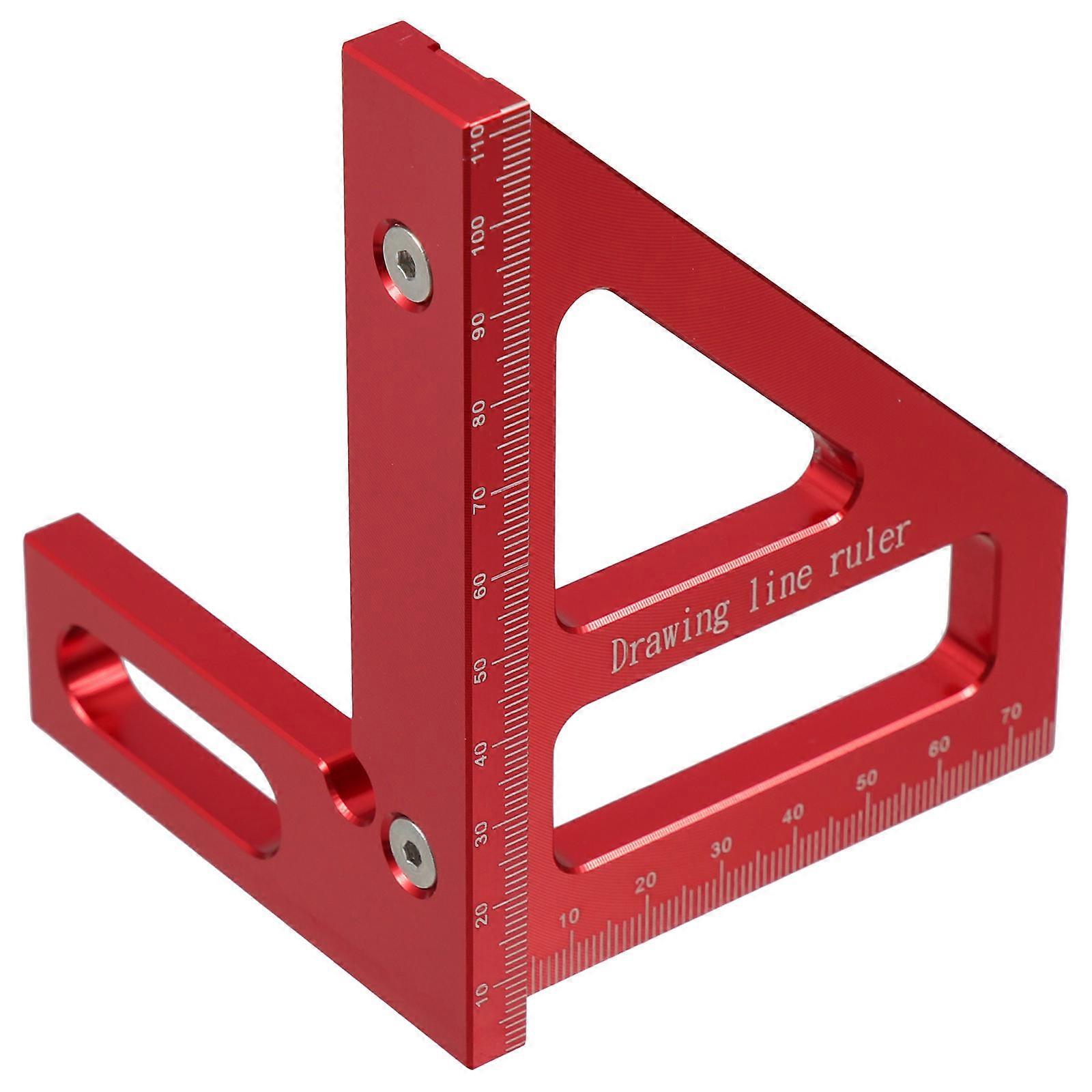 Versatile Multi-Functional Drawing Ruler Aluminum Alloy Miter Triangle Ruler Woodworking Enthusiasts Template Measure Red 4.4×3.1×0.3in 1Pack