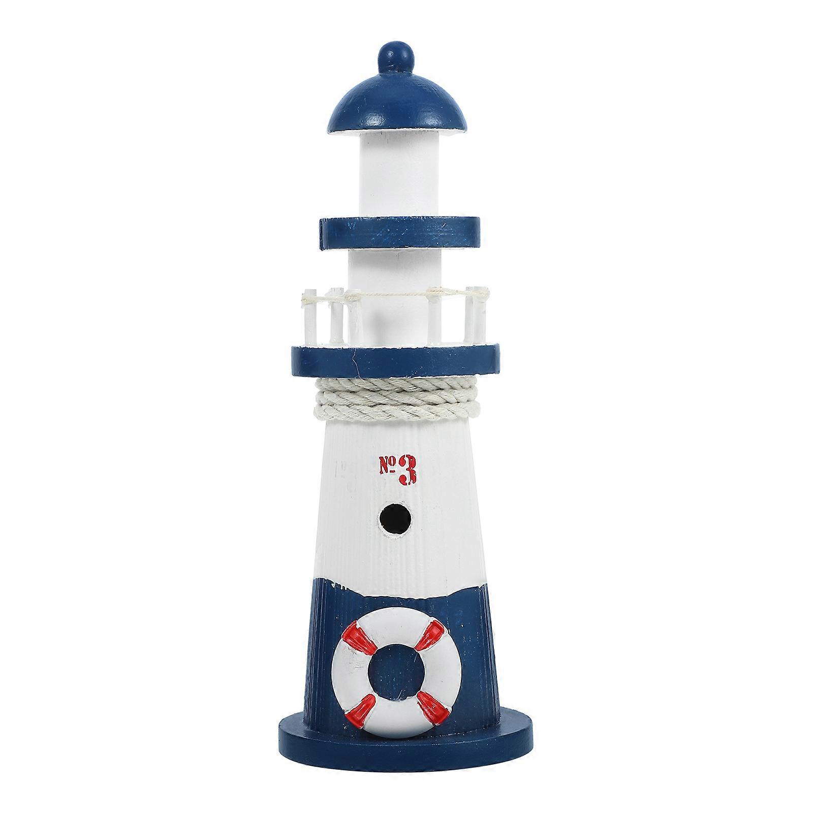 Mediterranean Style Wooden Lighthouse Decoration for Home Desk Bedroom Balcony Dark Blue