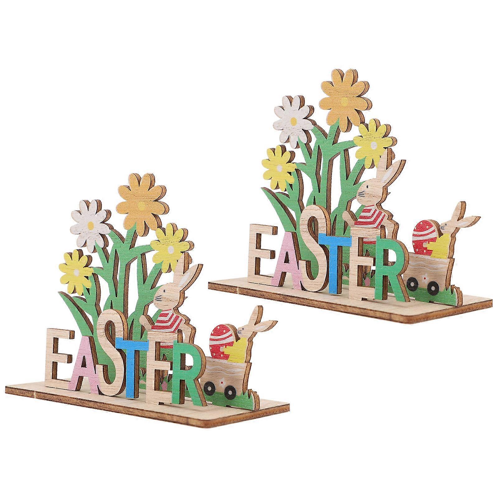 Easter Table Sign Wooden Easter Letter Table Decor for Home 2Pcs