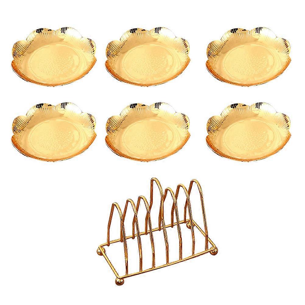 Decorative Food Serving Tray With Storage Rack For Home Use In Golden Color Perfect For Family Dinners 1 Set