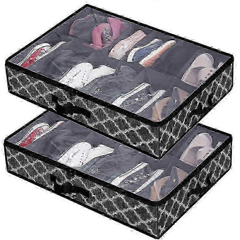 Under The Bed Shoe Organiser Fits 24 Pairs - Set Of 2x12 Under Bed Storage Solution For Any Shoe Size