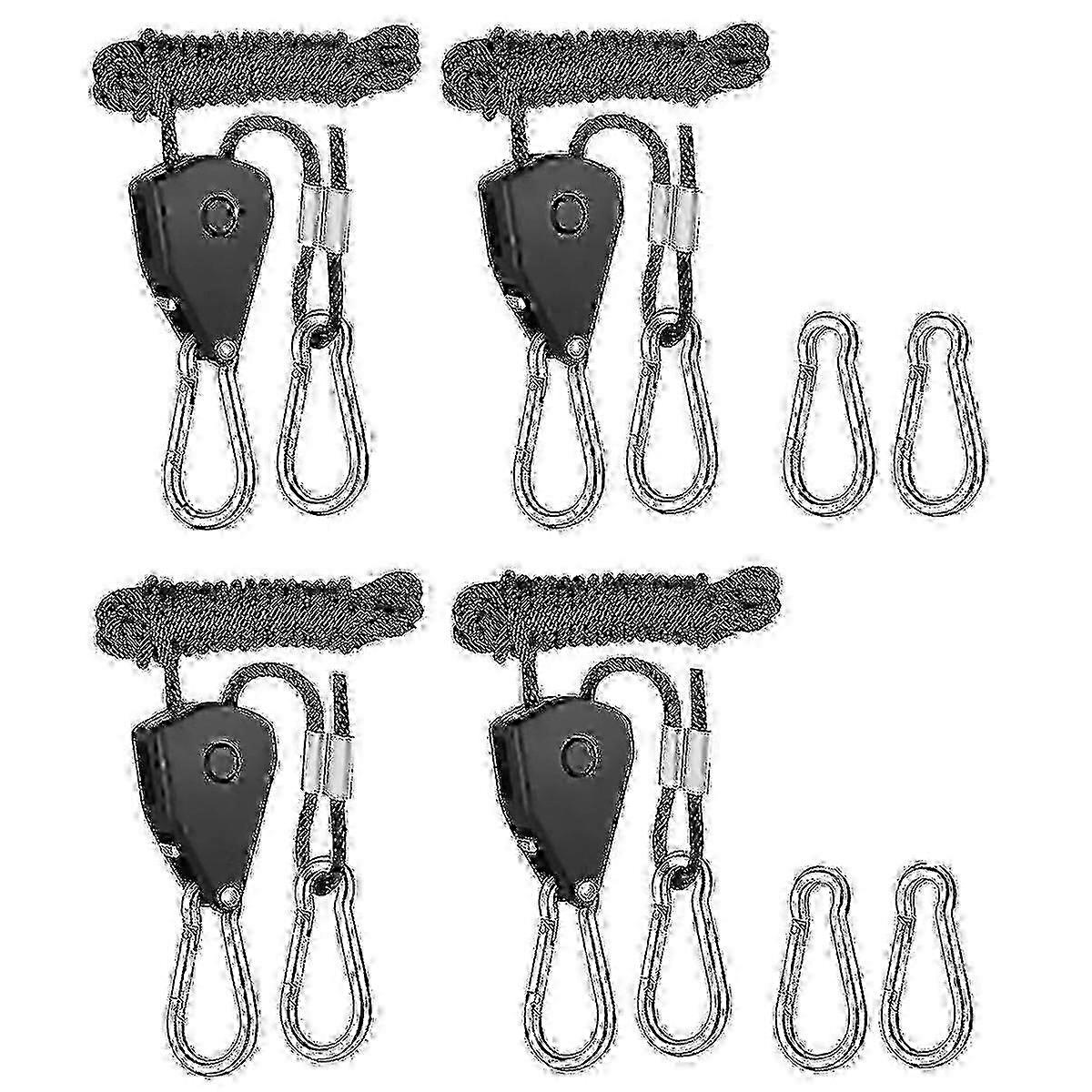 4-Pack Adjustable Ratchet Rope Hangers with Hook for Secure Hanging