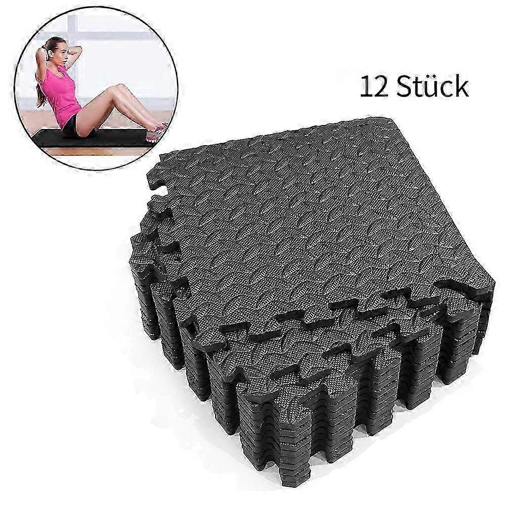 12-Piece Interlocking Foam Gym Mats for Flooring - Durable Exercise Mat Tiles for Home Gym Workout & Fitness Area