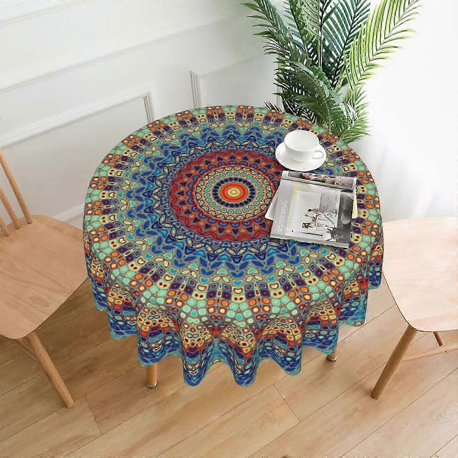 2025 Boho round tablecloth 60 -inch waterproof color tablecloths vintage durable