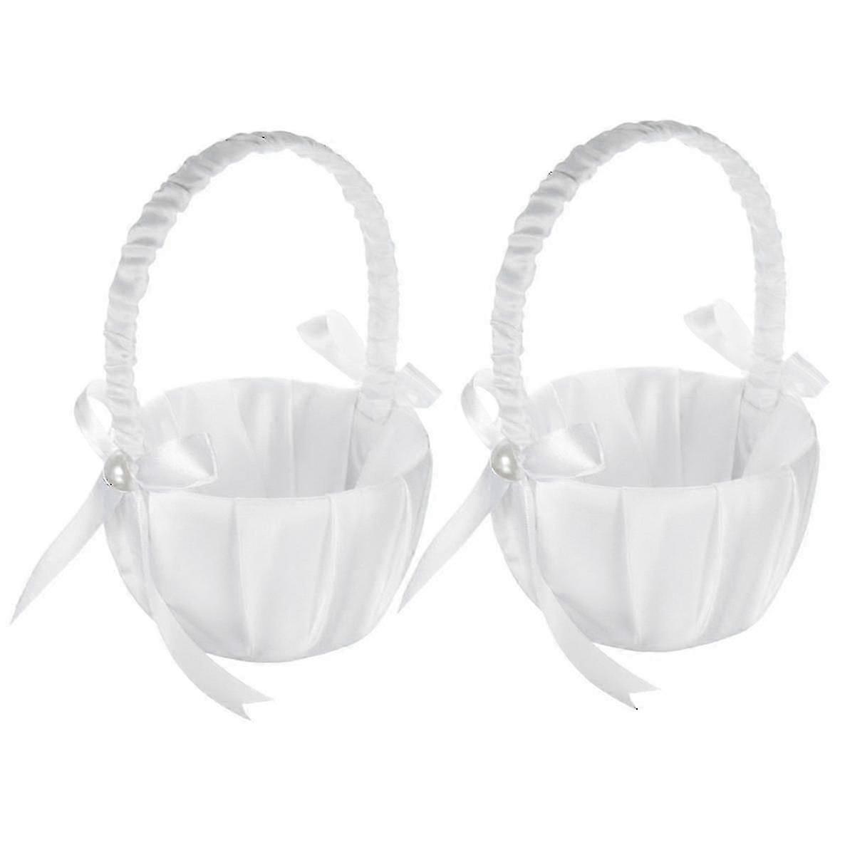 2er Pack Hochzeit Satin Blumenkorb, romantischer Bowknot Party Blumenmädchen Korb-Yvan