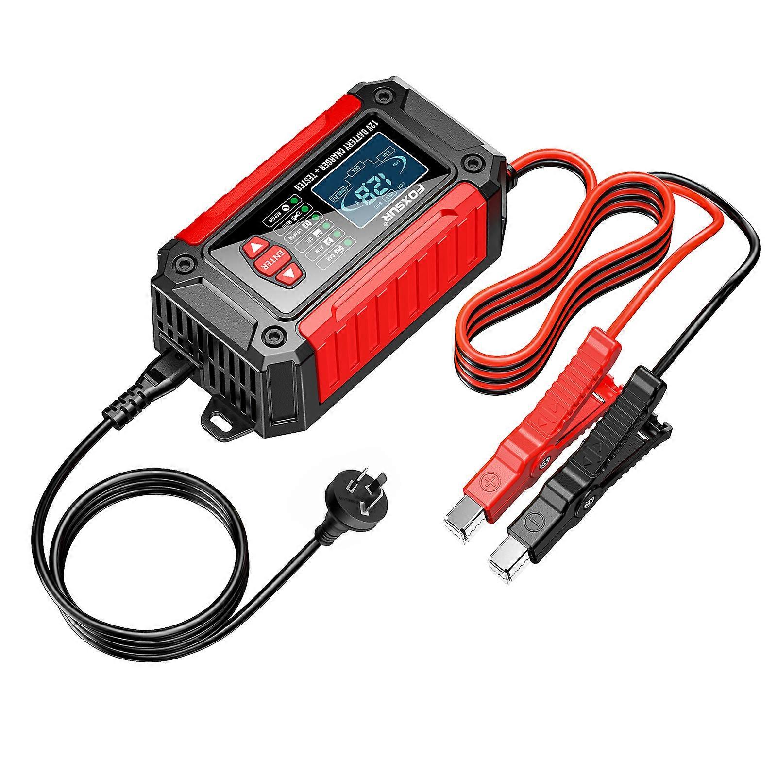 12V 6A Battery Charger and Tester for Motorcycle Car with LCD Display Smart Charging