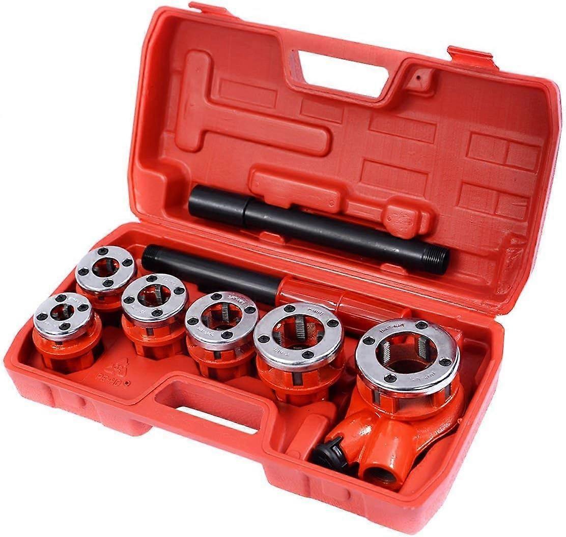 Ratchet Pipe Threading Set with 6 Dies and Storage Case, Portable Manual Threading Kit with Ratchet Handle