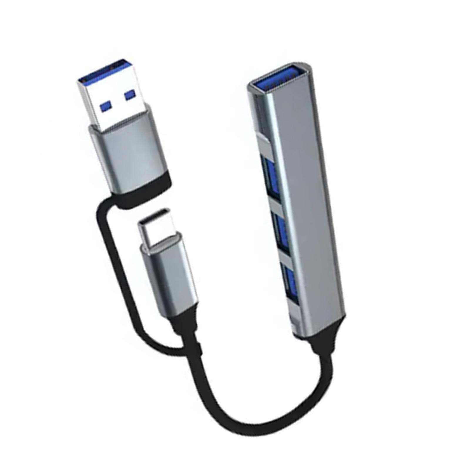 Multiple Port Aluminum USB C Hub Splitter With USB 3.0 High Speeded Transfer Compact Size Fit for Charging Data Syncing grey