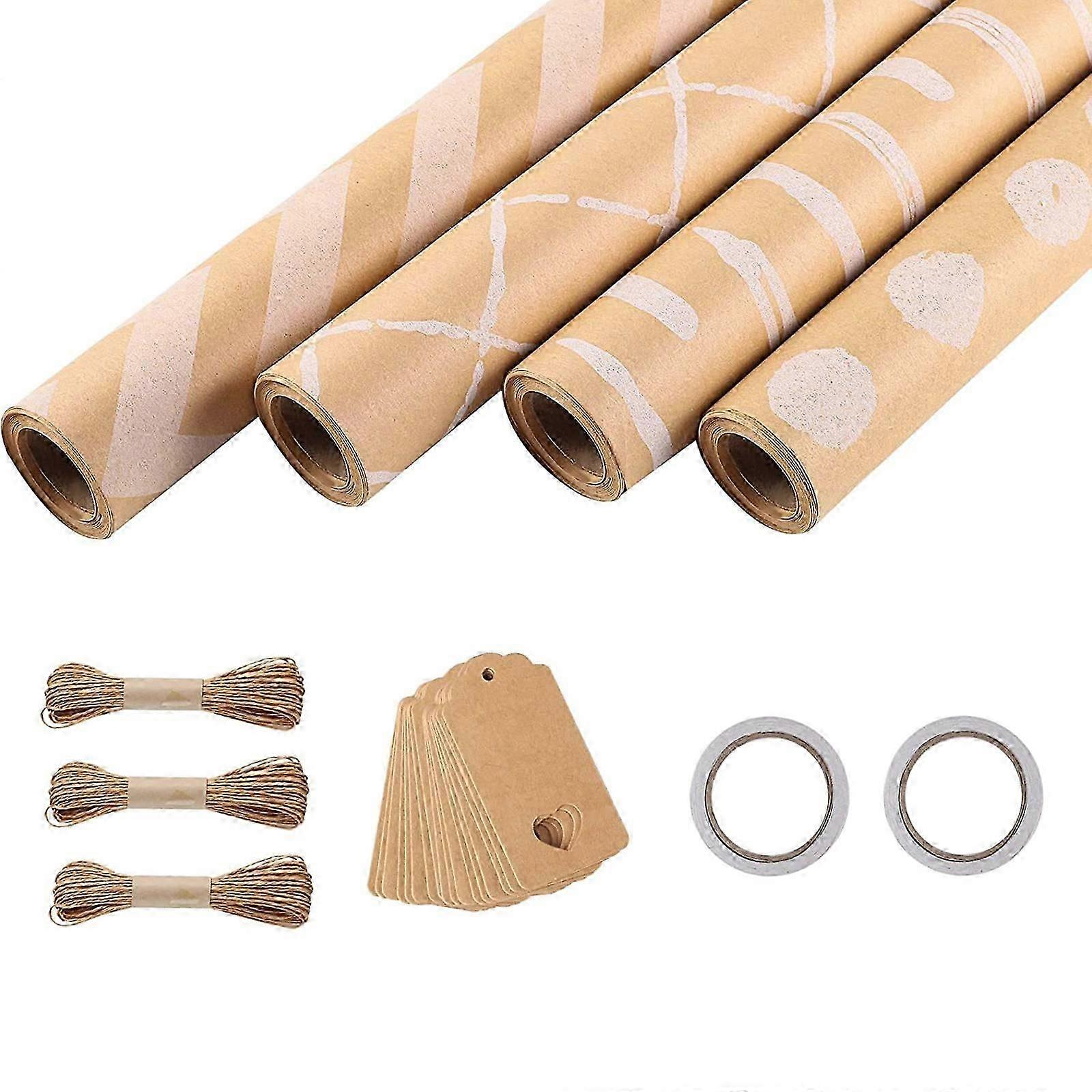 4 Rolls Vintage Christmas Wrapping Paper for Birthdays and Weddings, Includes Labels