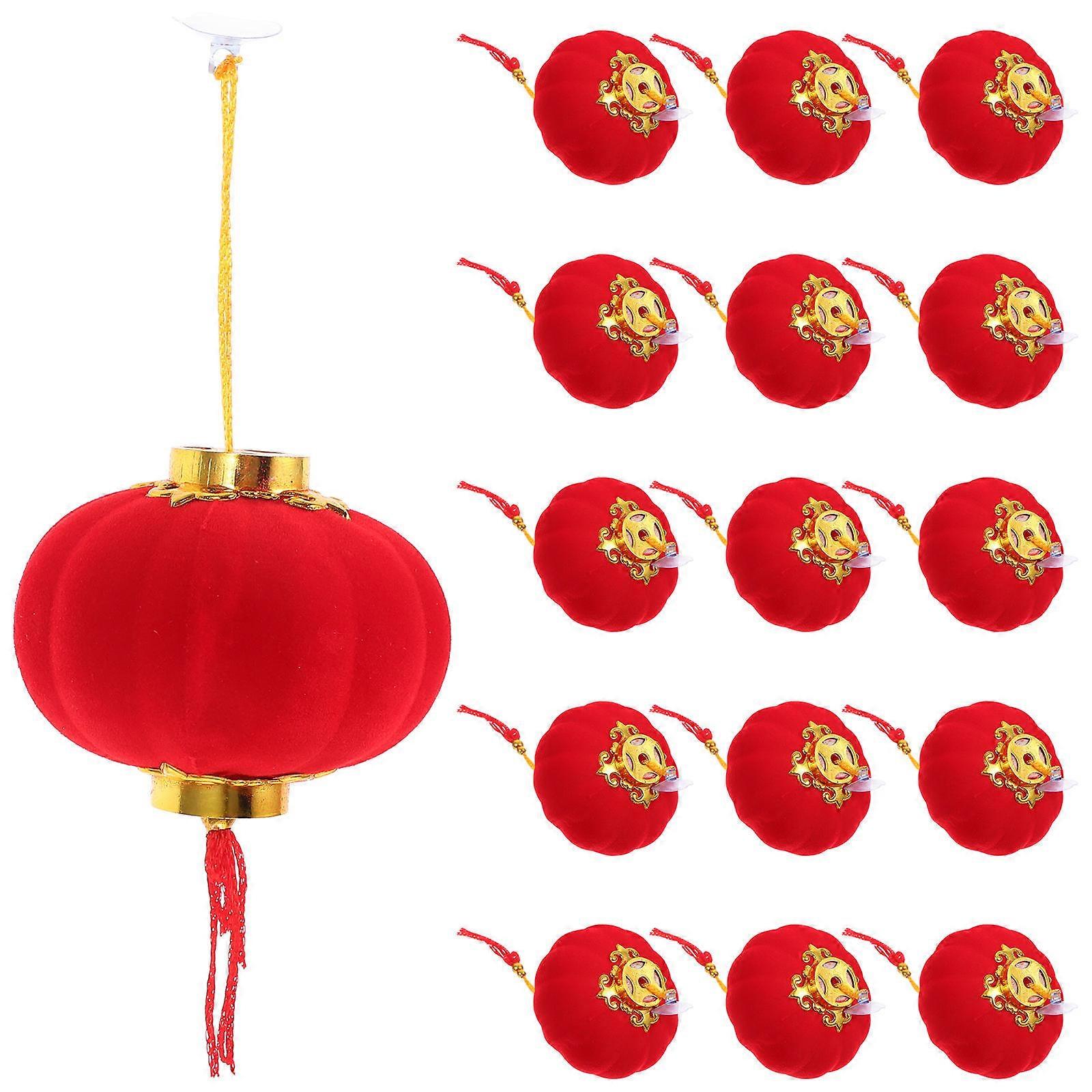 Red Flocked Cloth Lantern Pendant for DIY Home Decor and Festival Celebrations 16 pcs