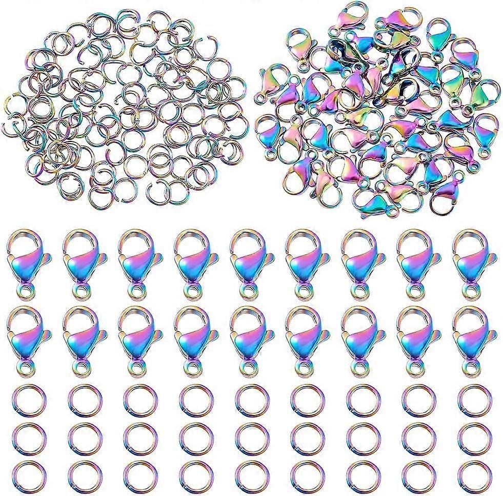 120pcs Lobster Clasps with Open Jump Rings Set 304 Stainless Steel Lobster Claw