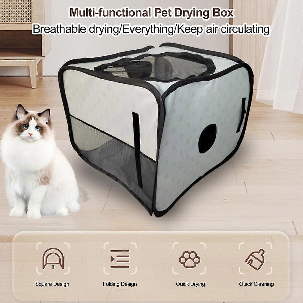 Foldable Large 52x52x42.5cm Pet Dryer Box, Grey & White Star