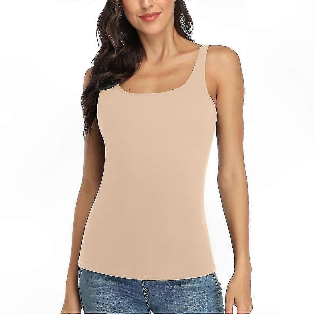 Women's Soft Cotton Tank Top with Built-In Shelf Bra and Wide Adjustable Straps