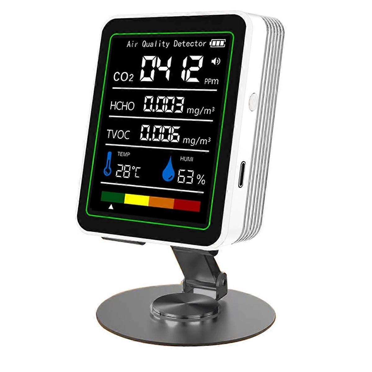 Formaldehyde Monitor Carbon Dioxide Detector TVOC Detector Temperature and Humidity CO 2 Air Quality Monitor White