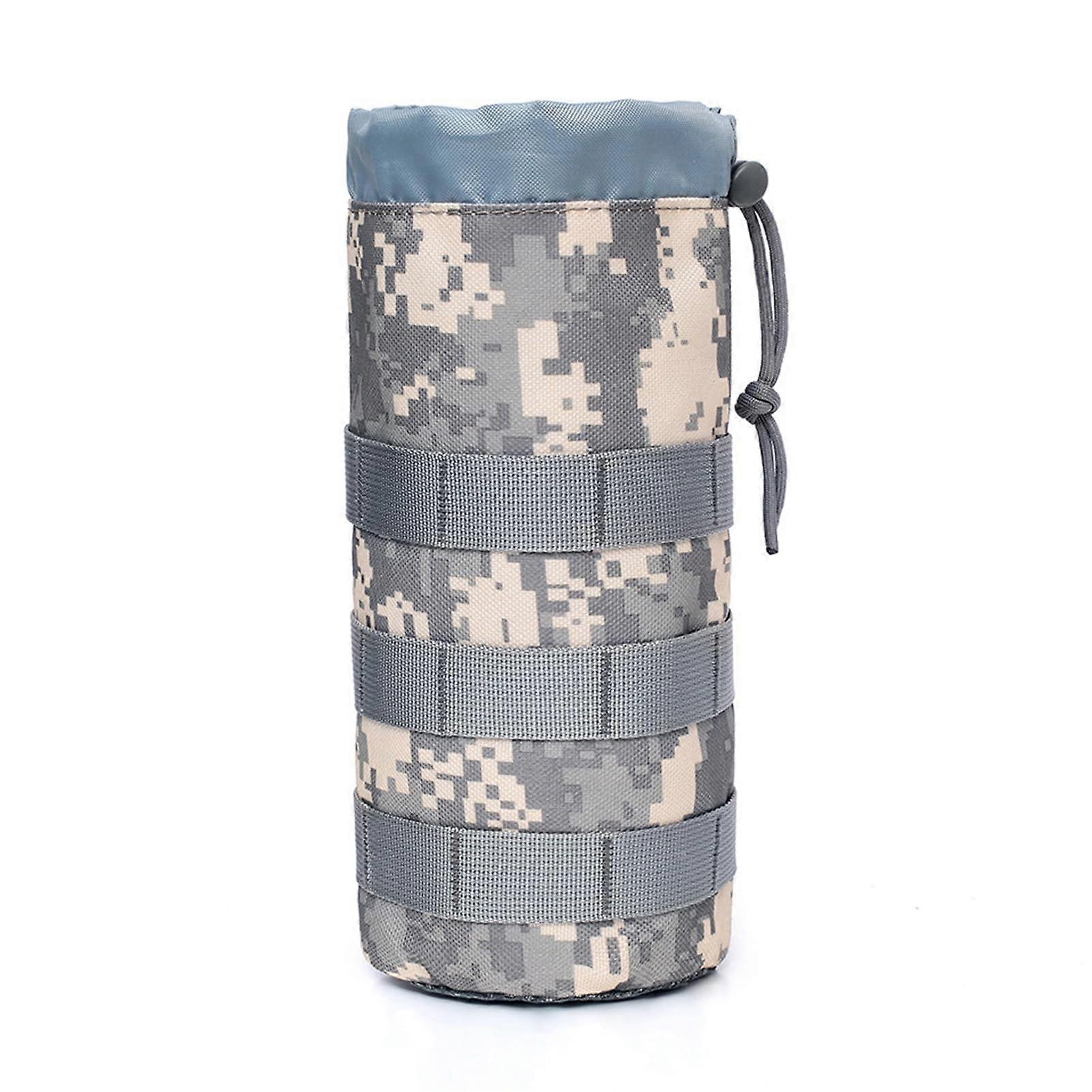 Outdoor Water Bottle Storage Holder Drawstring Open Mesh Pouch BlueCamouflage Lightweight Durable Camping Organizer