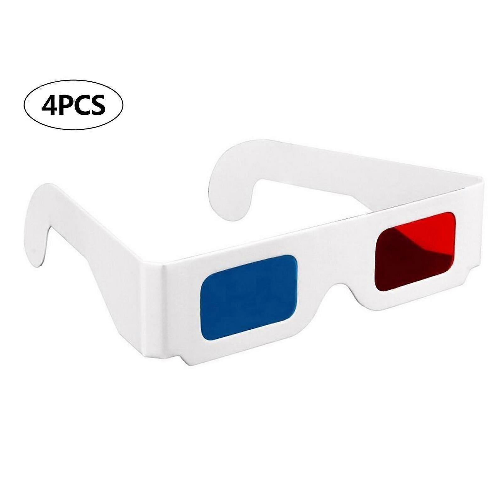 4Pcs 3D Cardboard Glasses Red and Cyan Anaglyph White Frame for 3D Movie Viewing and Virtual Reality Experience
