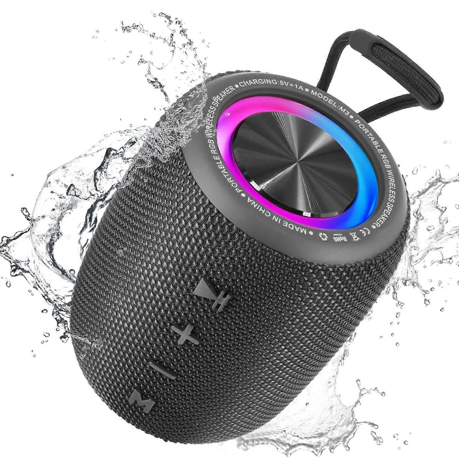 Portable Bluetooth Speaker, BT5.3 Wireless Speaker 20W Bass Diaphragms with Multi LED Light Dynamic Modes, IPX6 Waterproof 16H Playtime supports FM Mo