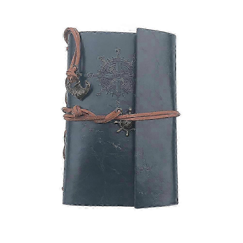 2025 Pirate Anchor PU Cover Loose-leaf String Bound Blank Notebook Notepad Travel Journal Diary Jotter (Navy Blue) Db