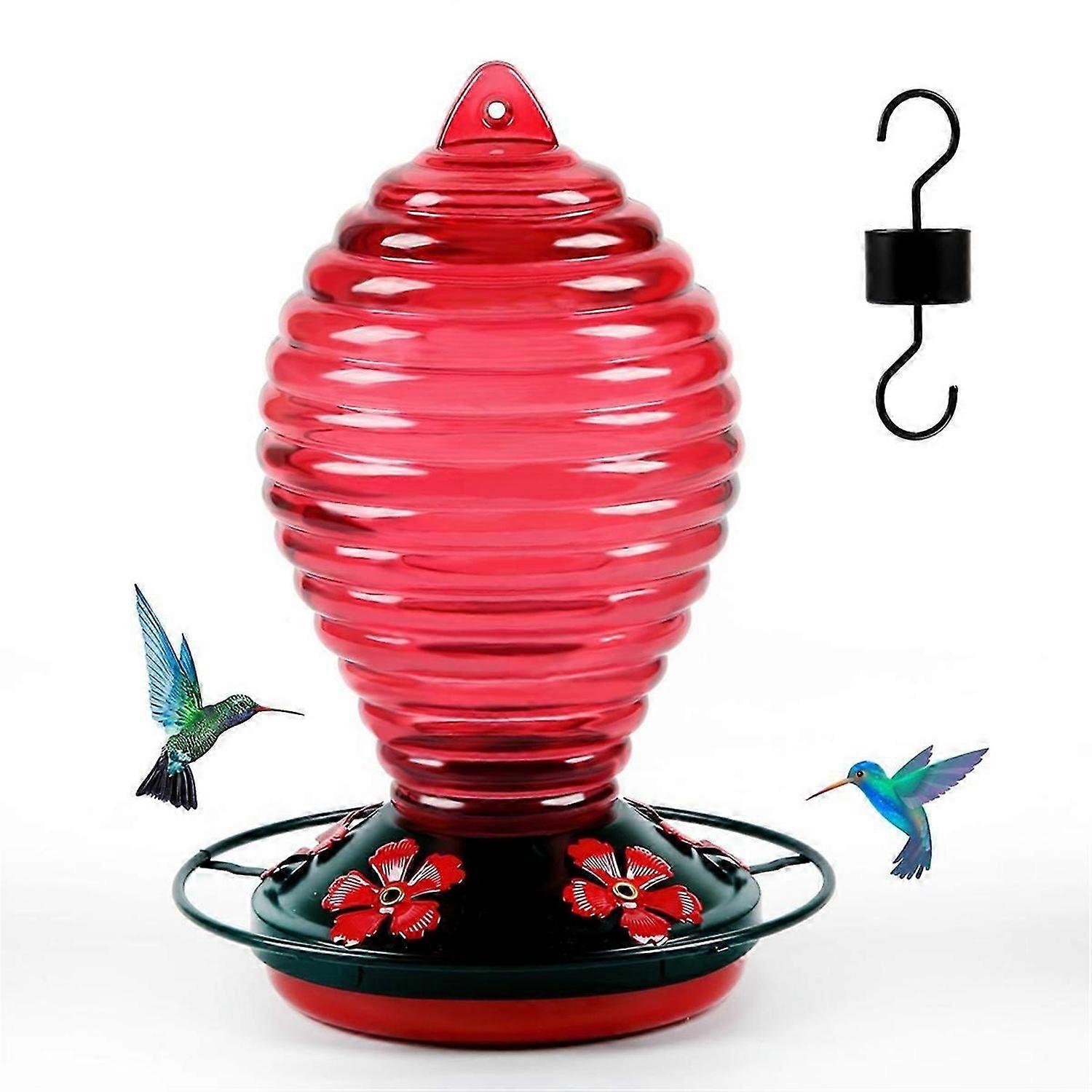 Glass Hummingbird Feeder,Red Hummingbird Feeders for Outdoors Hanging