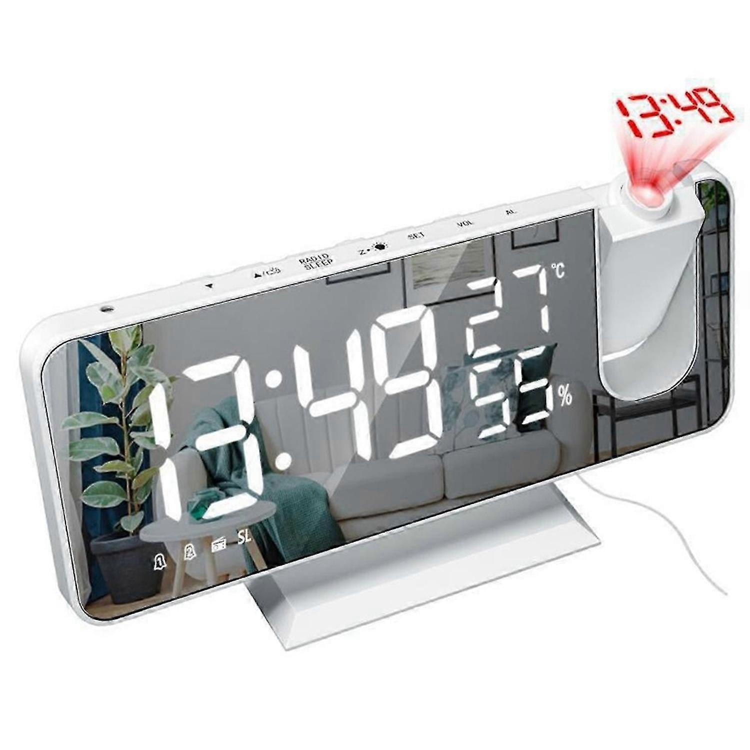 Temperature and Humidity Multi-Function Radio Projection Clock LED Mirror Clock Electronic Digital Clock Home Use A