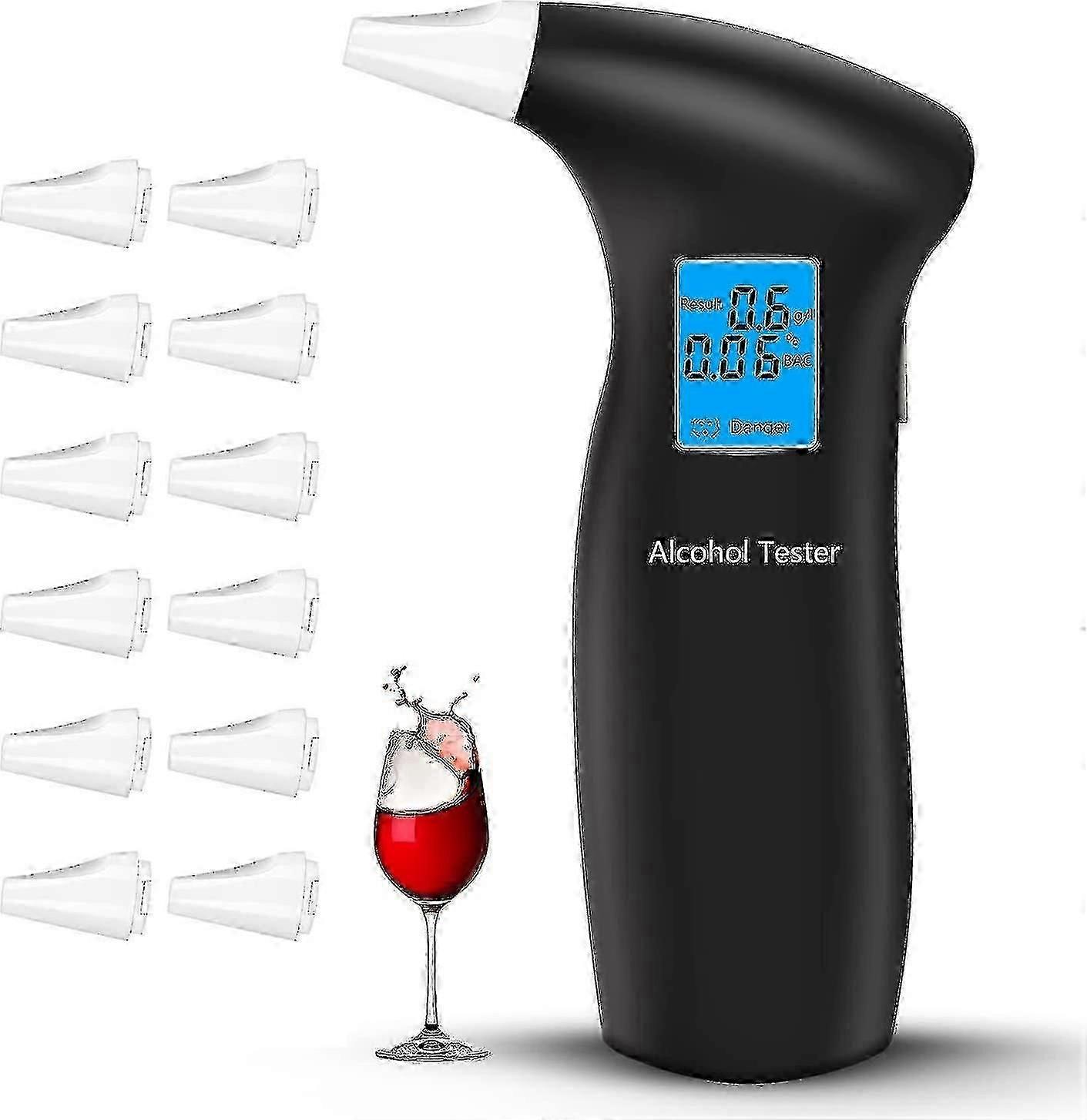 Alcohol Tester,police Accurate Alcohol Meter, Professional Alcohol Tester With 12 Mouthpieces Lcd Screen