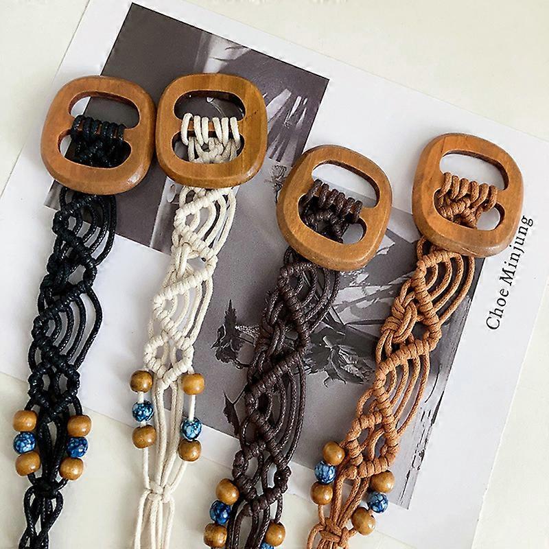 Bohemian wax rope braided ethnic style handmade wooden beads women's belt leisure vacation style exquisite square wood buckle waist rope