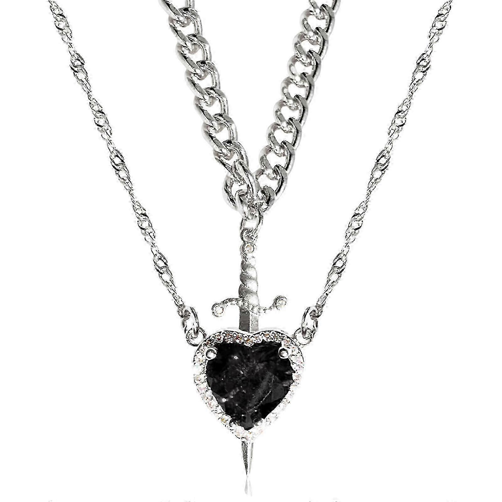 Elegant Heart And Swords Double Necklace Design Offering A Blend Of Personality And Meaning For Fashion Forward Youth