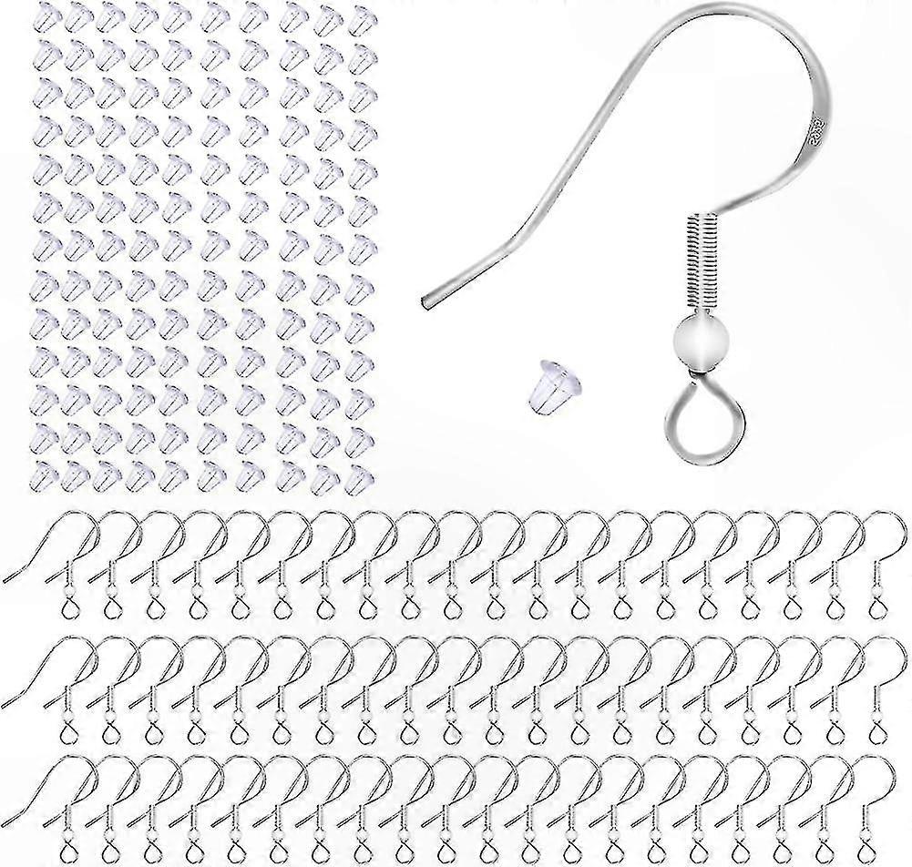 925 Sterling Silver Earring Hooks, 100-Pack Hypoallergenic Crafting Supplies for Jewelry Making