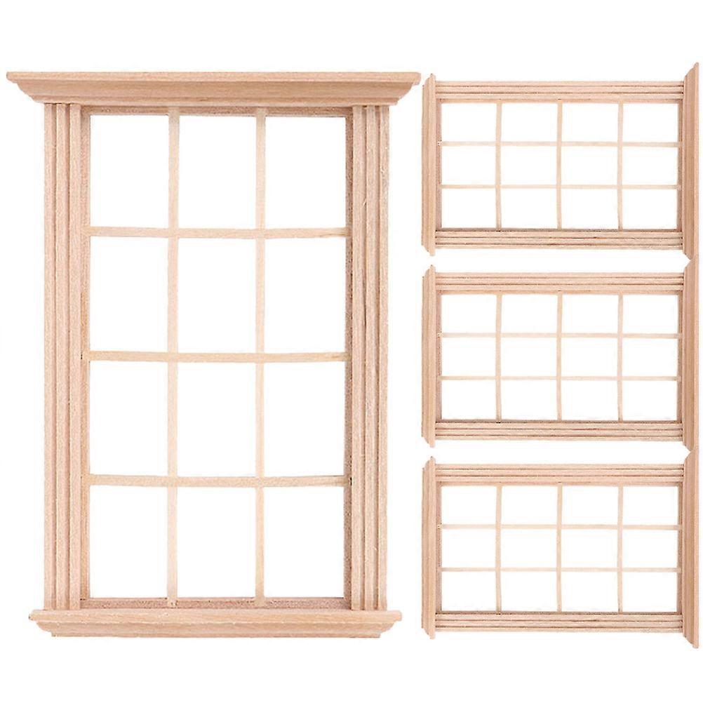 Miniature Window Doll House Model Wood Frame for Wedding 4Pcs Set