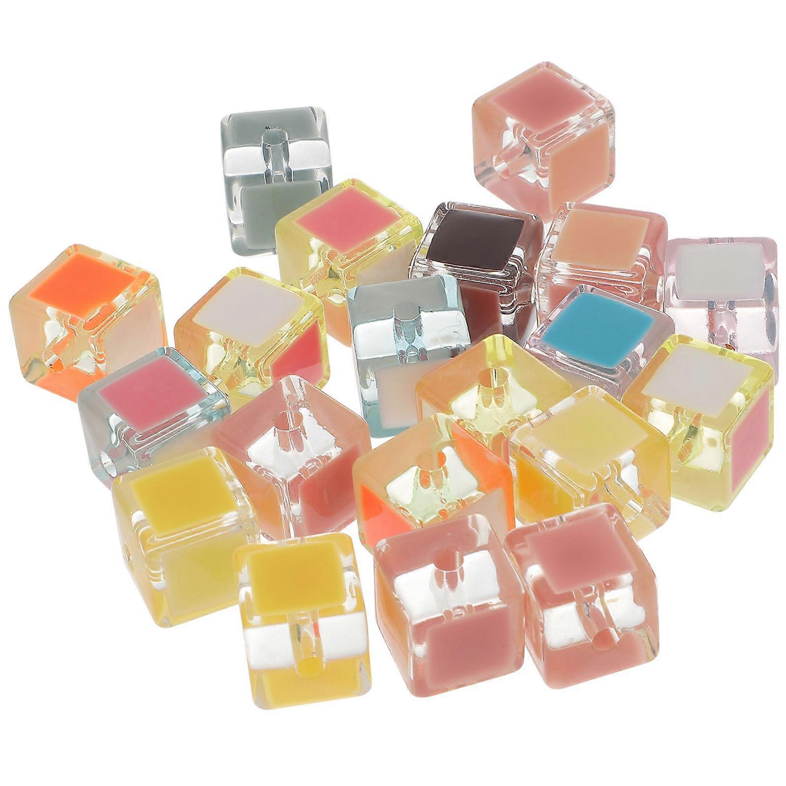 Acrylic Beads for Jewelry Making Cube Shape 20Pcs Random Colors