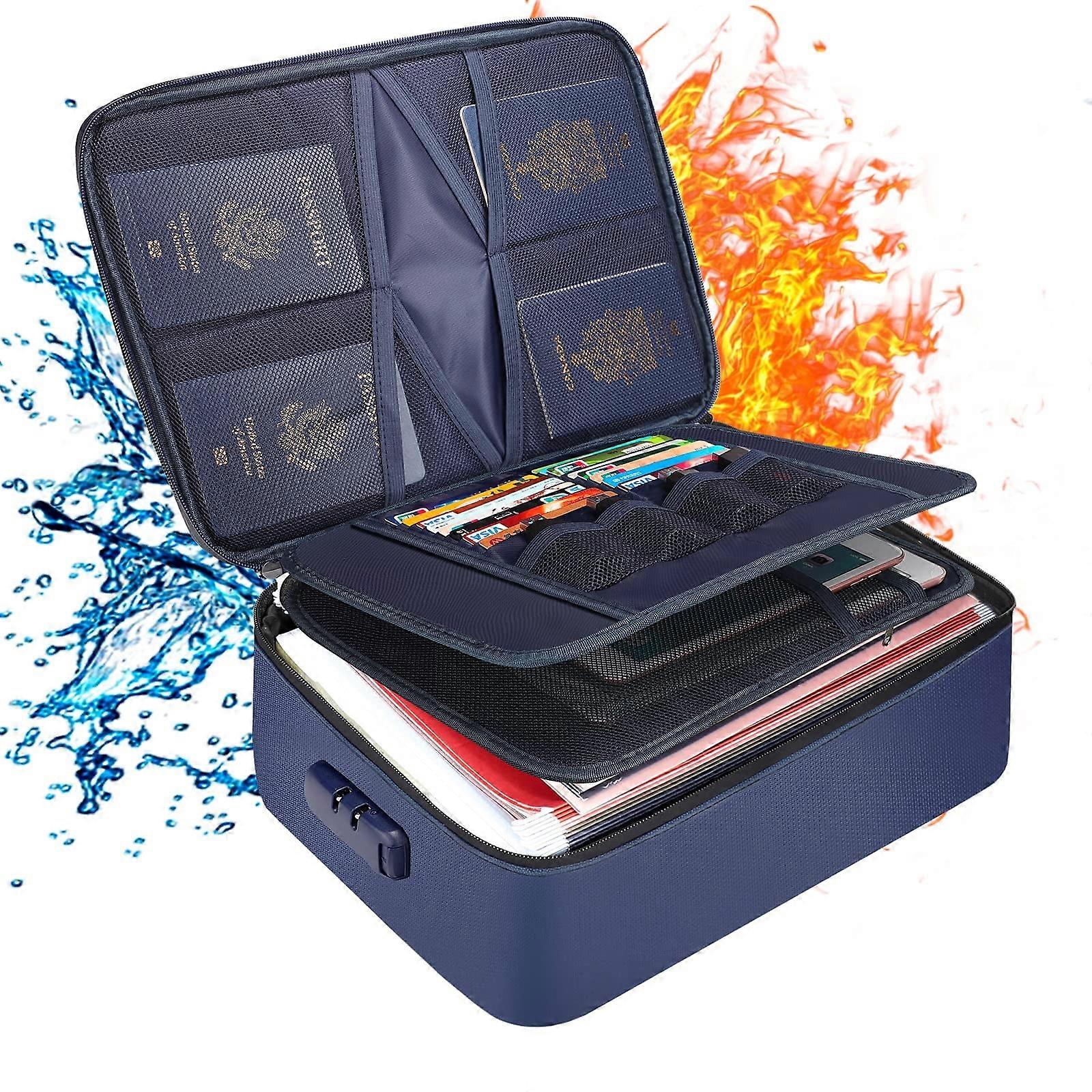 TAKTUK Clearance! Fireproof 3-Layer Document Bag with Lock, Water Zipper, Portable File Storage Case Compatible with Laptop, Files, Certificates,