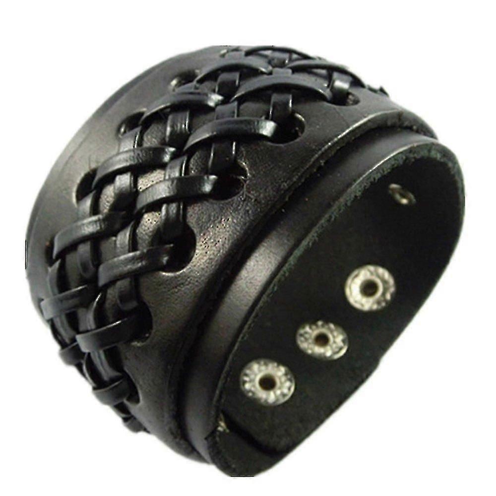 الرجال الجلود الكفة سوار، الجلود المعصم الفرقة معصمه مجوهرات مصنوعة يدويا (أسود)