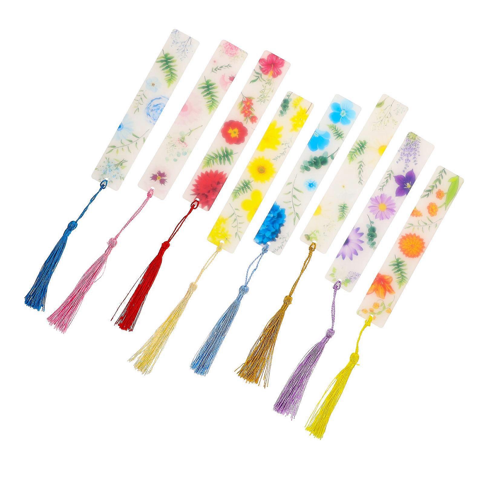 Floral Reading Page Markers Acrylic Bookmarks with Tassels 8Pcs for Decor
