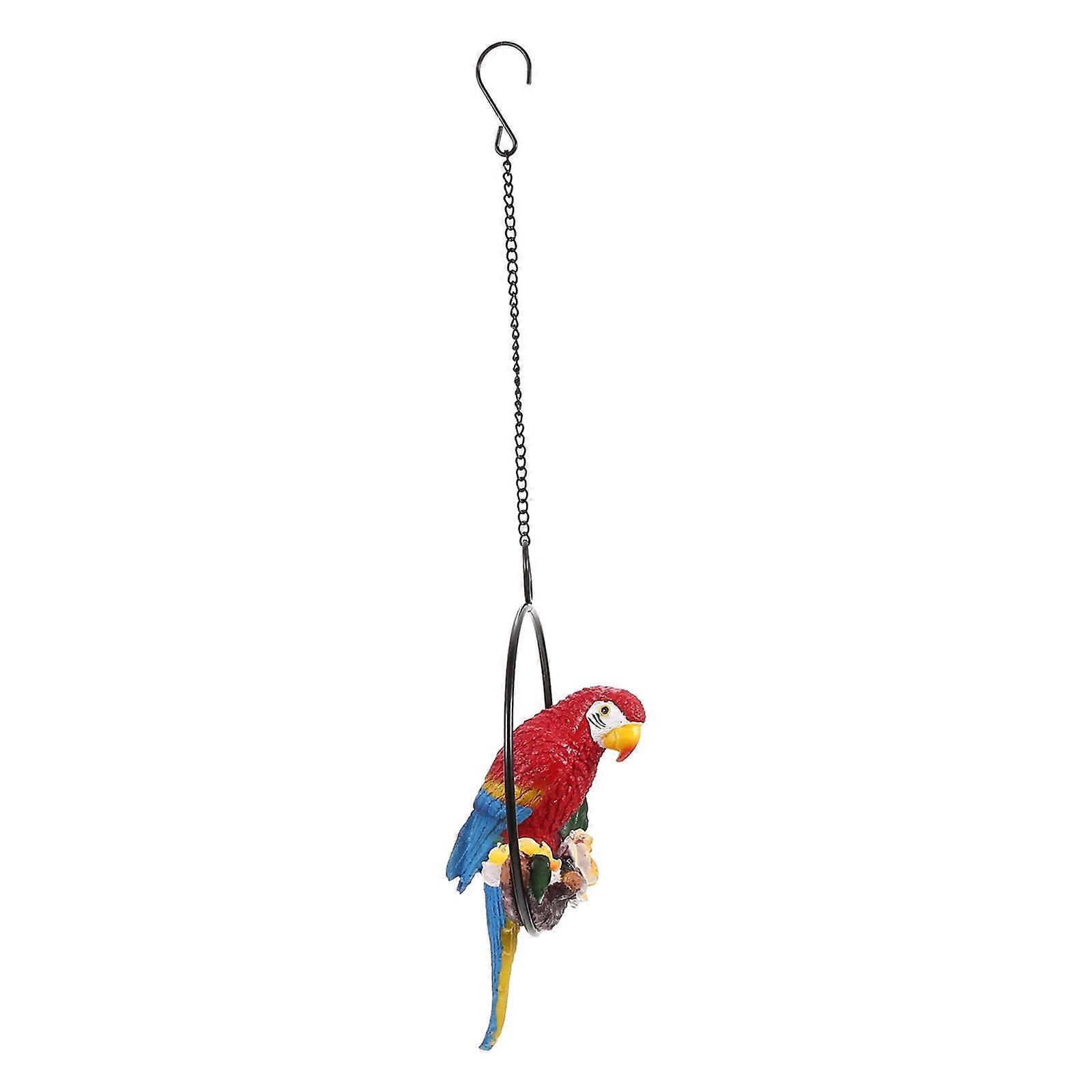 Red Parrot Statue Tree Decor for Garden with 2Pcs Durable Resin Hanging Decor