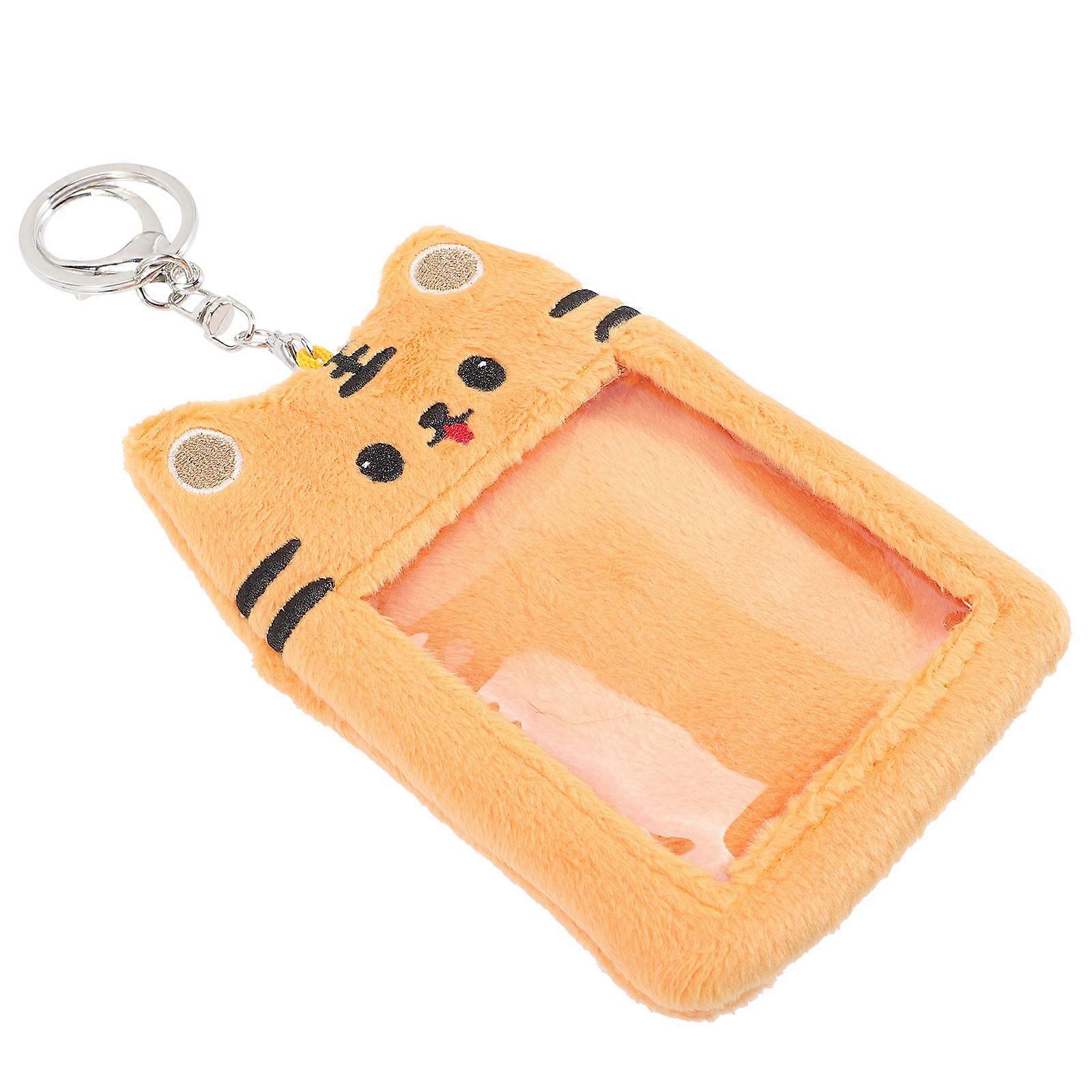 Yellow Plush Photocard Holder Cartoon Sleeve for Storage 2Pcs with Keychain