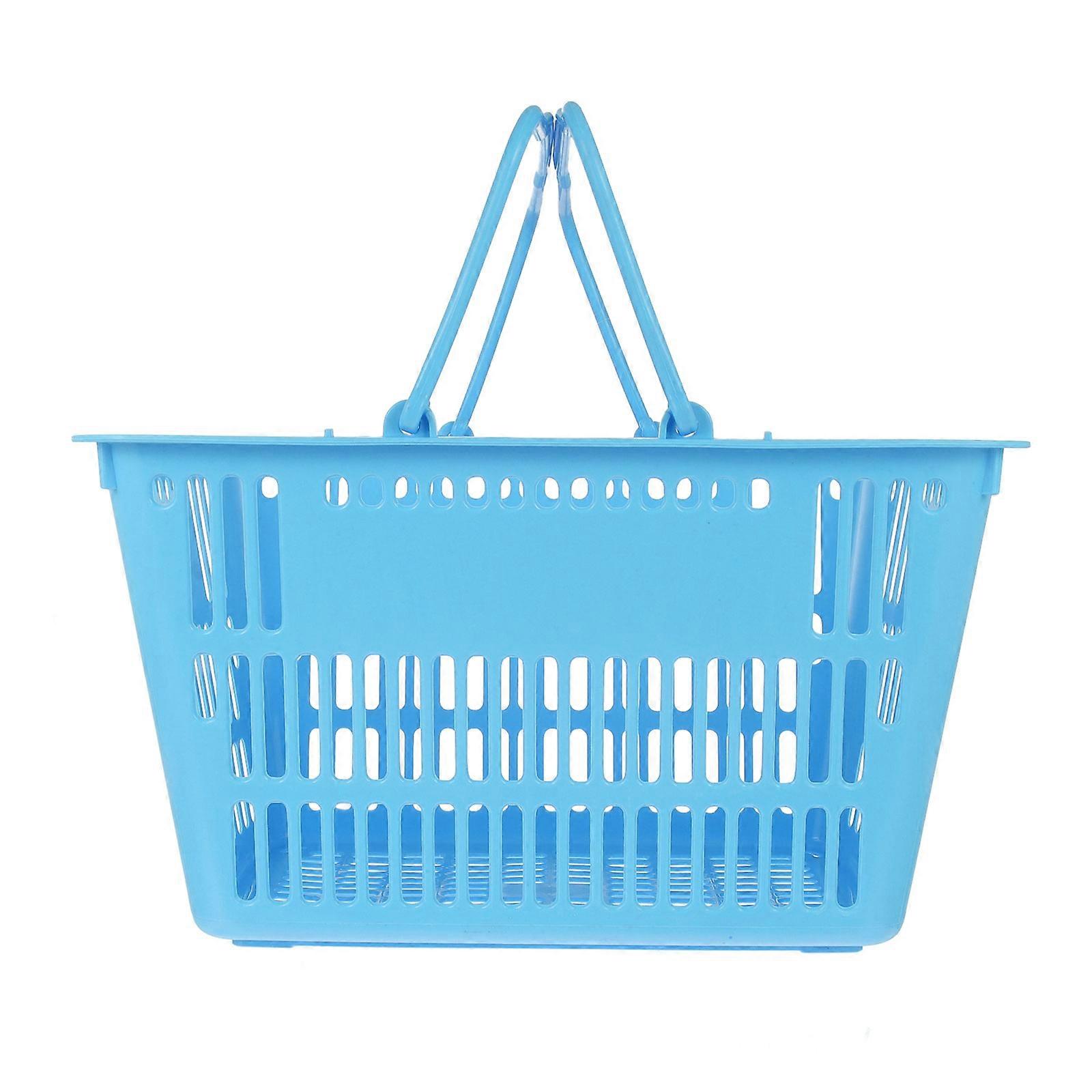 Shopping Basket With Handle For KTV Use Blue 39X26X21.5CM Portable Design Large Capacity Storage 1Pack
