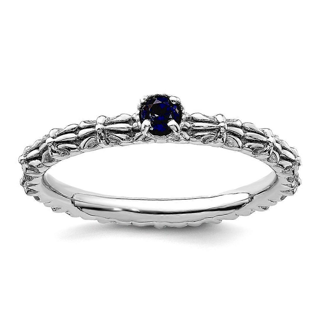 925 Sterling Silver Polished Prong set Stackable Created Sapphire Single Stone Ring-Stackable-Ring for Women - Ring Size