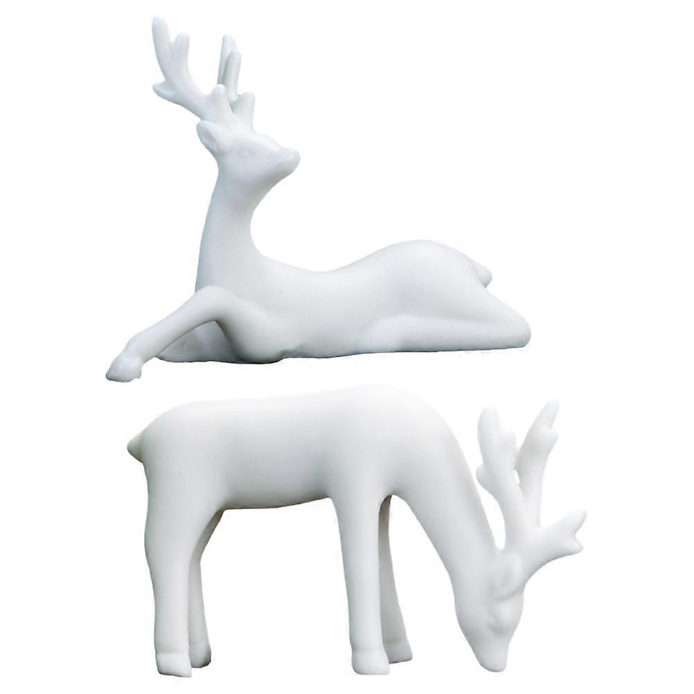 Home Desktop Ceramic Deer Figurines for Decoration 4Pcs Set White