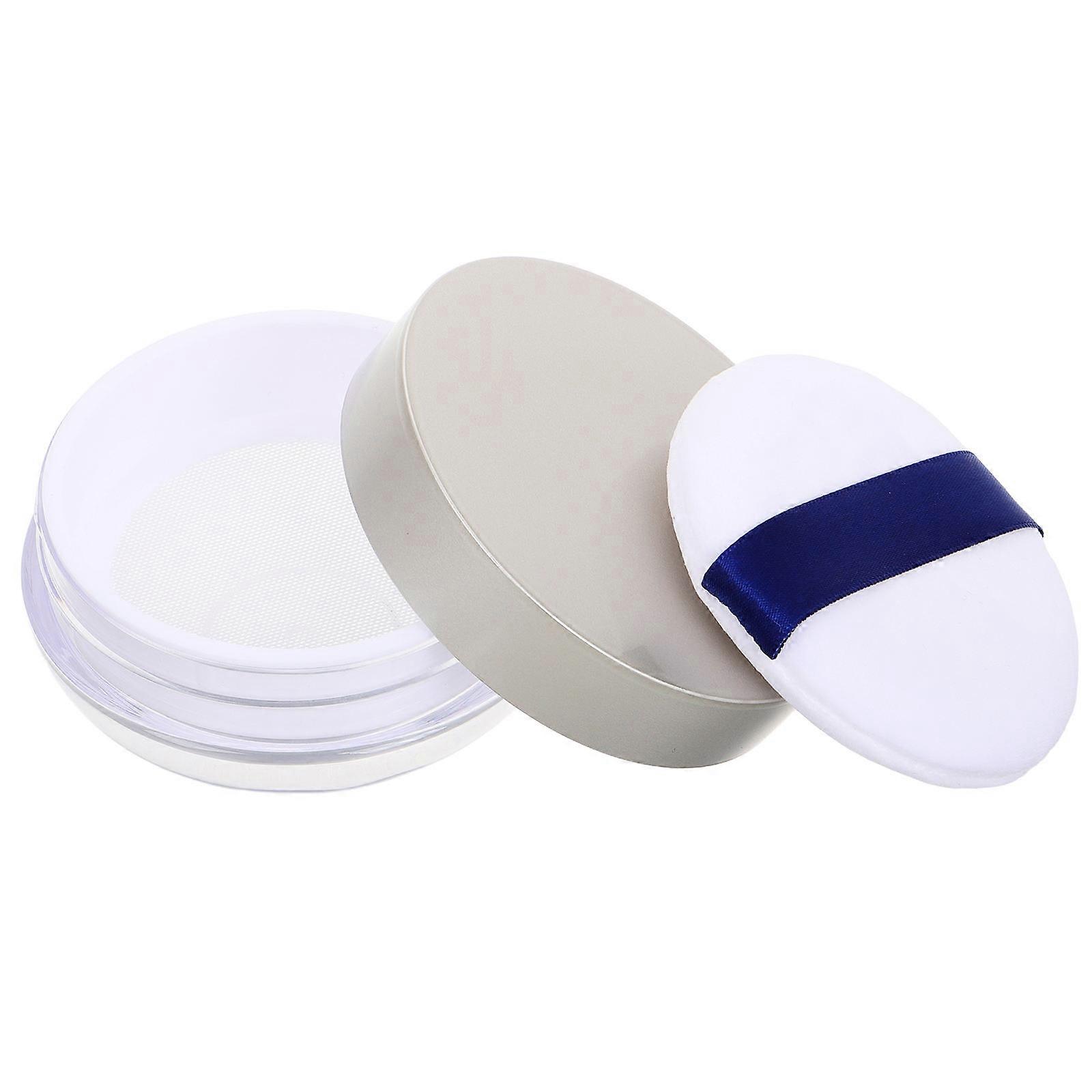 Travel Powder Container With Puff For Women 30g Silver Round Easy Cleaning Perfect For On The Go Touch Ups 1 Set