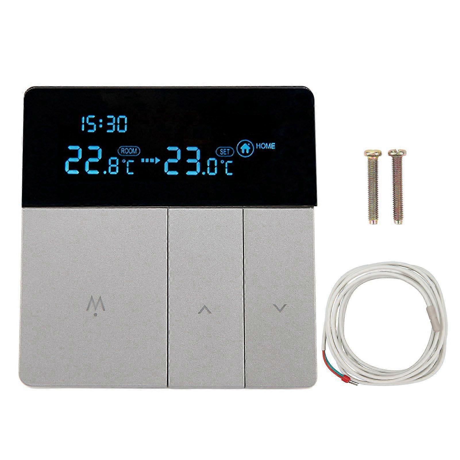 Digital Thermostat Large LCD Display Programmable Grey Thermostat with 3 Meters Sensing Cable AC90V240V 16A Electric Heating