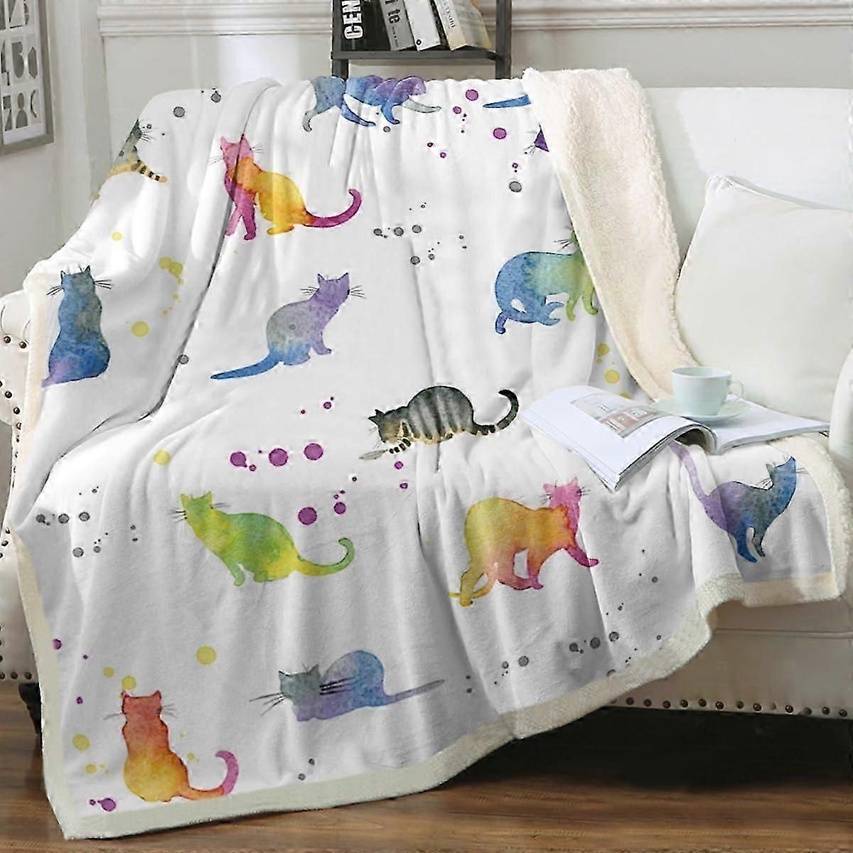Soft Cute Pet Pattern Sherpa Blanket for Bed Twin Size 60'X80'