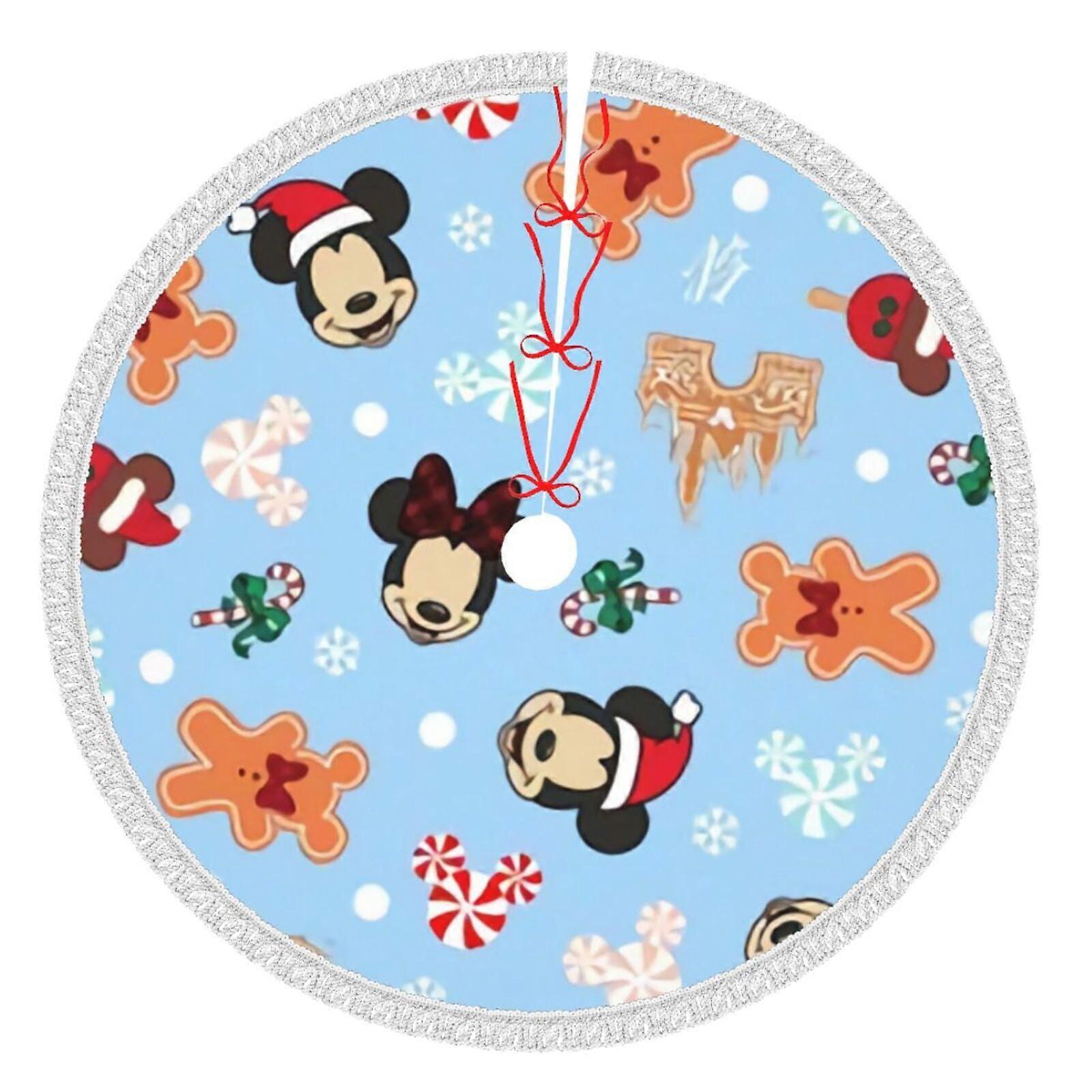 Mickey Mouse Christmas Tree Skirts 48" Inch, Winter Holiday Tree Mat, Xmas Tree Skirt For Rustic Christmas Holiday Decorations