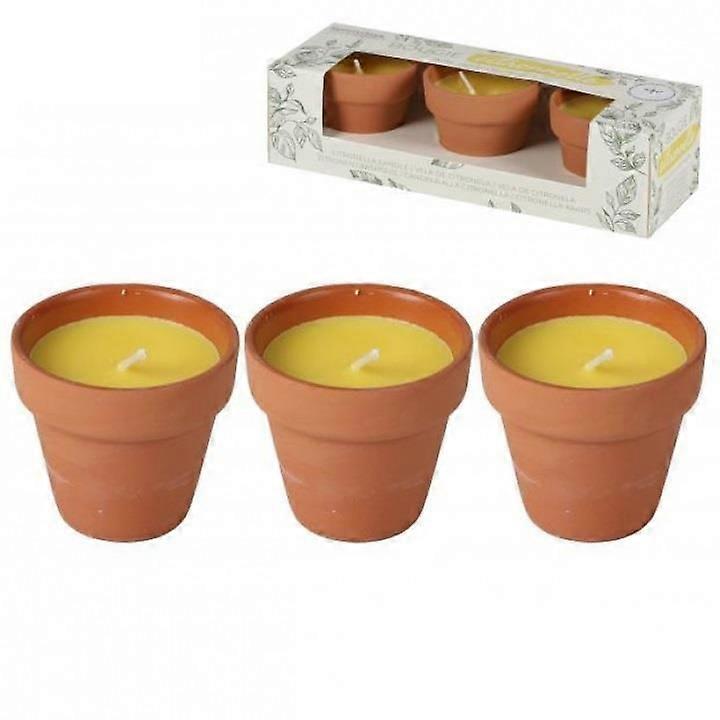 3pcs Citronella Candle Set in Terracotta Pots Decor Pack
