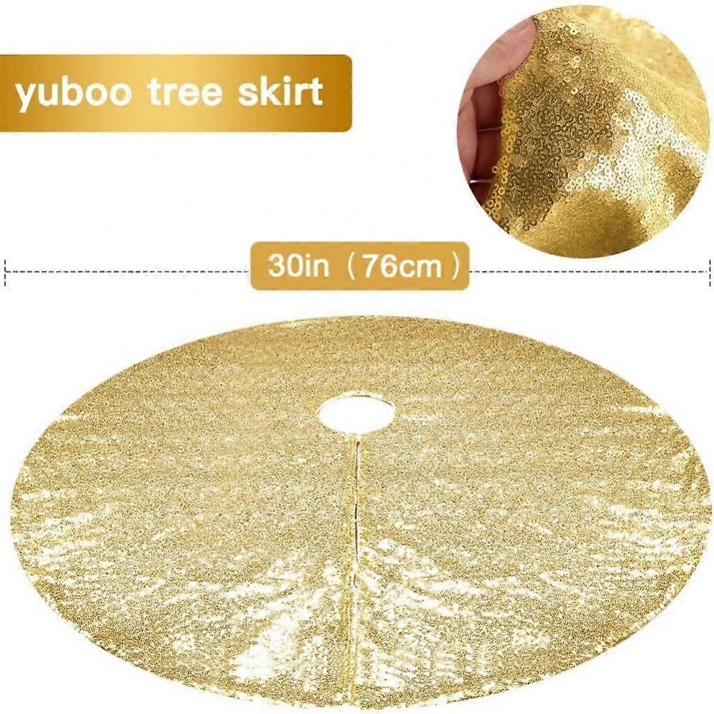 Gold Christmas Tree Skirt,30" Sequin Double Layers Tree Mat Xmas Tree Decorations