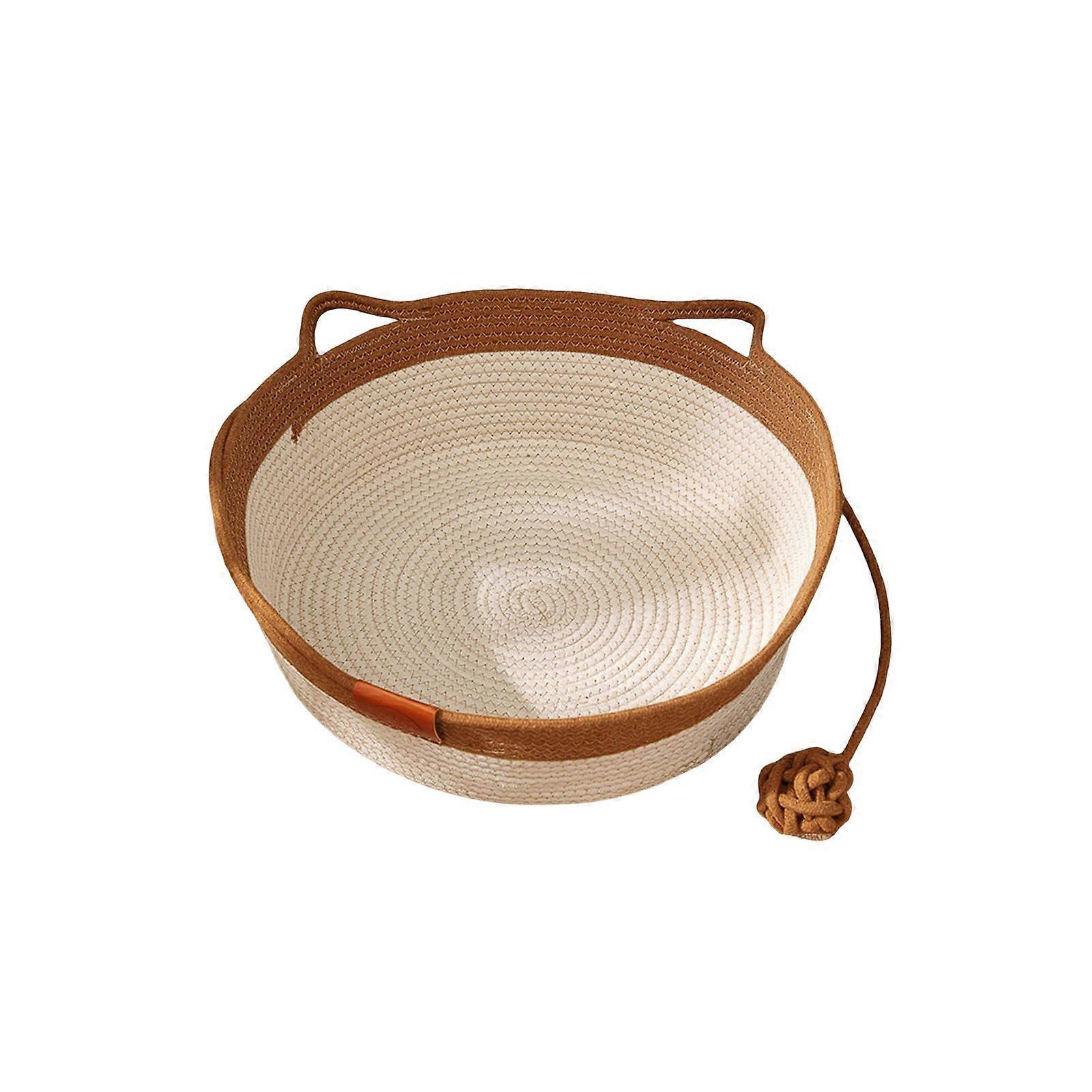 Woven Rope Cat Basket Hand Woven Cat Bed Interactive Cat Scratching Mat with Play Ball for Indoor Cat Rabbit Puppies