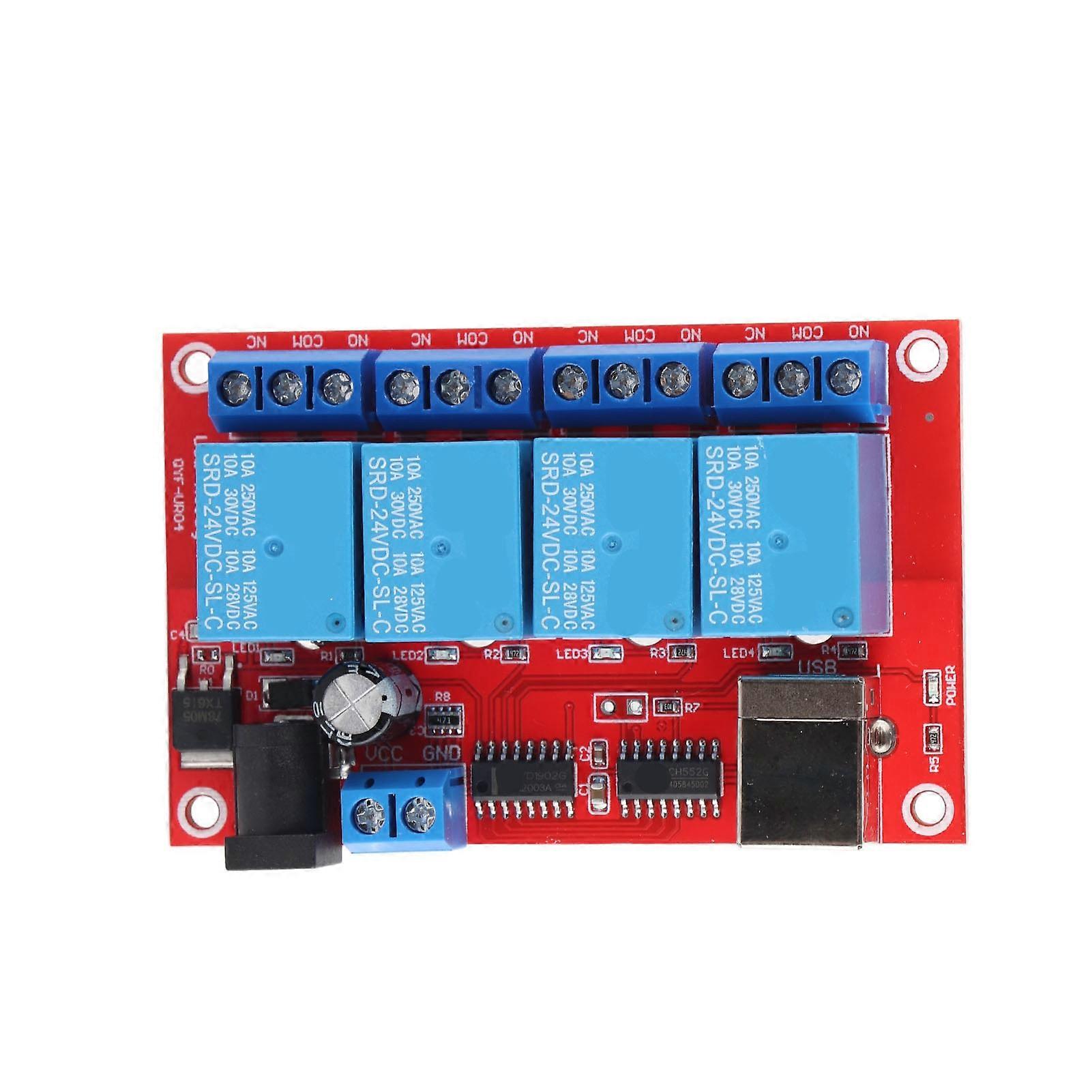 4 Channel Relay Module USB Drive Free DC Relay Board Computer Control PLC Board 3 Operating Modes 24V 