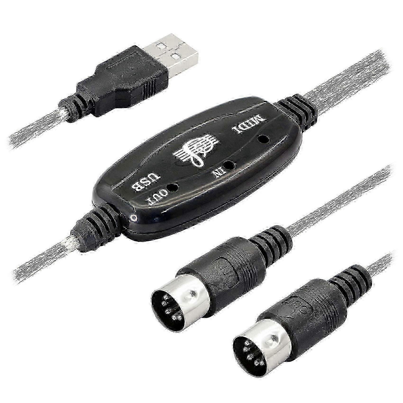 USB MIDI Cable Adapter, USB Type A Male to MIDI Din 5 Pin In-Out Cable Interface with LED Indicator 2025