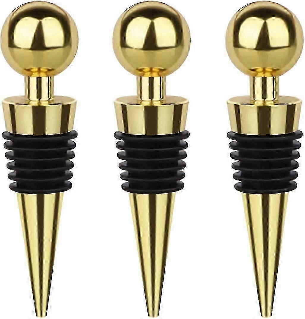 3 Pack Wine Corks,Plastic Wine Corks,Reusable Wine Corks (Gold)