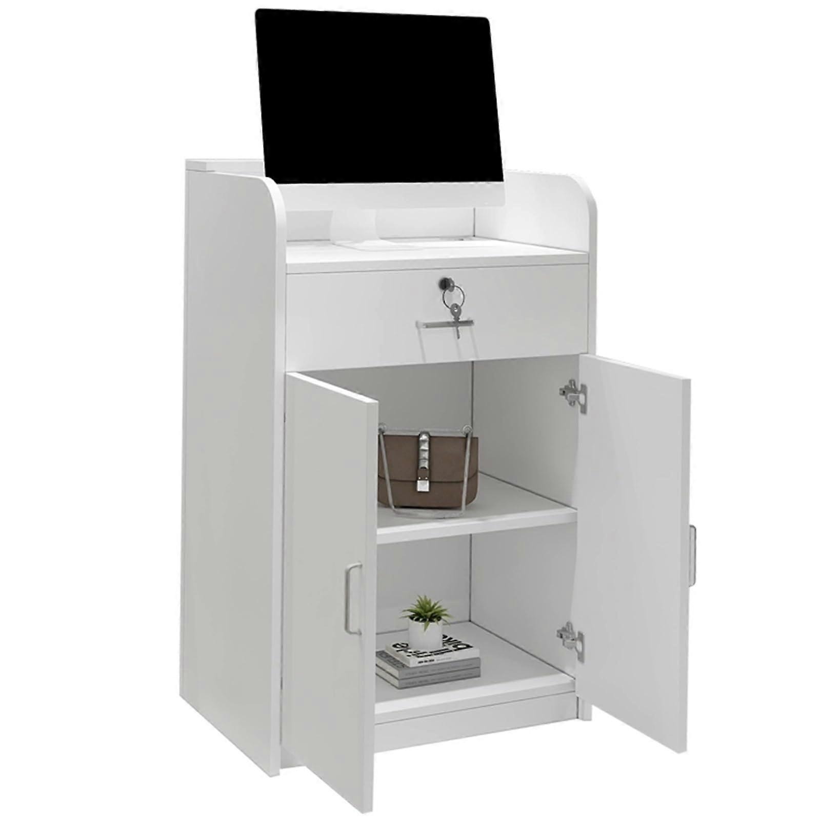 Reception Desk White With Lockable Drawers, 60cm/23.6in Front Counter Table, Salon & Office Checkout Counter